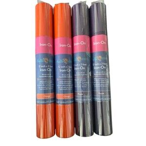 Hello Hobby Iron-On Vinyl Rolls Lot of 4 Orange & Purple 12"x2' Heat Transfer